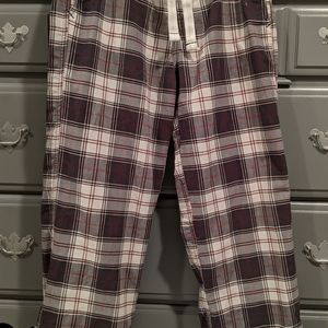 Polyester plaid pajama bottoms. Inseam 27"